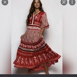 Raga red bohemian maxi dress medium anthro